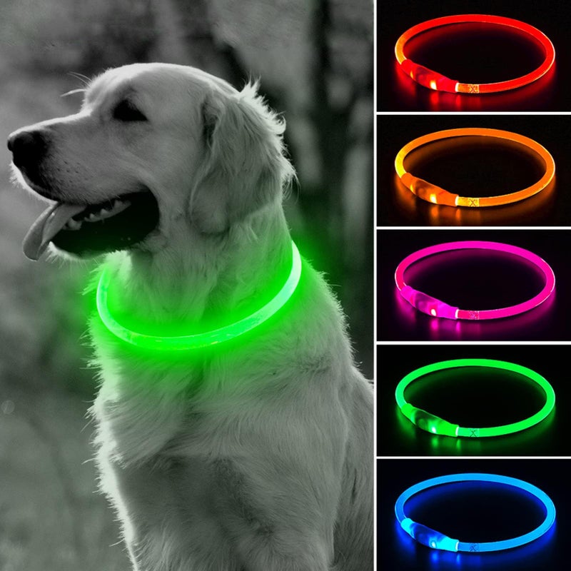 BSEEN Light Up Dog Collar - LED Dog Collar Rechargeable, Glowing Pet Collars for Small Medium Large Dogs, TPU Cuttable Lighted Puppy Collar, Safety Dog Lights for Night Walking (Green 70cm) - Image 1